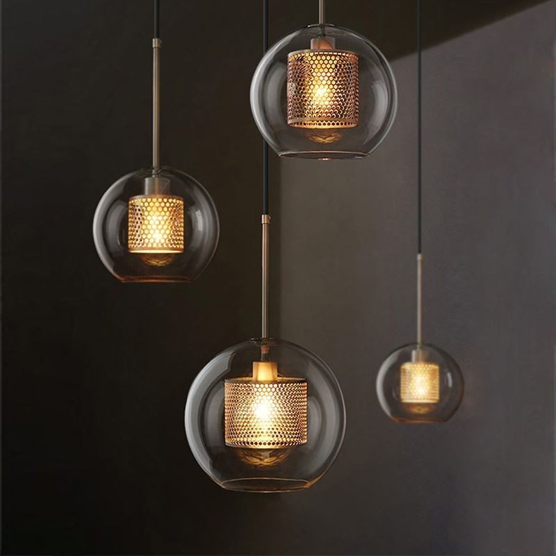 Lampe suspendue nordique en verre, éclairage domestique, lampe de chevet ronde en forme de boule