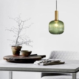 Suspension en verre strié avec support en laiton