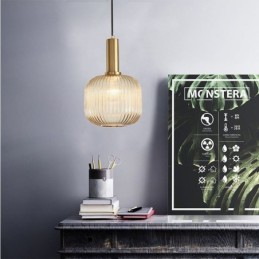 Suspension en verre strié avec support en laiton