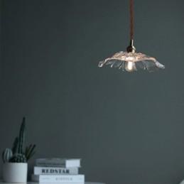 Lampe suspendue en verre transparent nervuré à motif de feuille de lotus pour séjour chez l'habitant