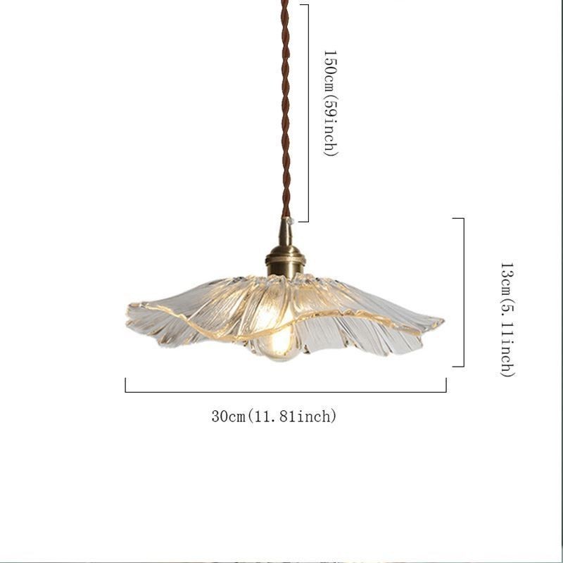 Lampe suspendue en verre transparent nervuré à motif de feuille de lotus pour séjour chez l'habitant