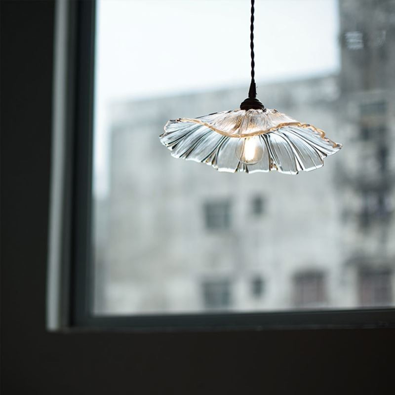 Lampe suspendue en verre transparent nervuré à motif de feuille de lotus pour séjour chez l'habitant