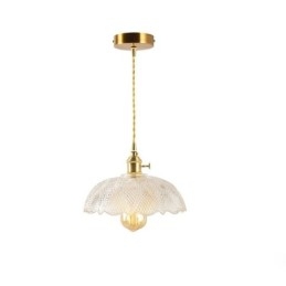 Grand plafonnier en verre transparent nervuré avec interrupteur rotatif pour éclairage domestique, lumière apaisante et chaleureuse