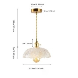 Grand plafonnier en verre transparent nervuré avec interrupteur rotatif pour éclairage domestique, lumière apaisante et chaleureuse