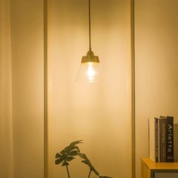 Suspension nordique rétro avec abat-jour en verre et support en laiton