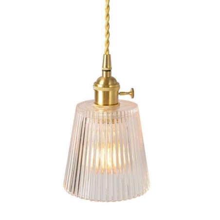Suspension conique en verre nervuré et laiton avec interrupteur rotatif Suspension conique en verre nervuré et laiton avec interrupteur rotatif