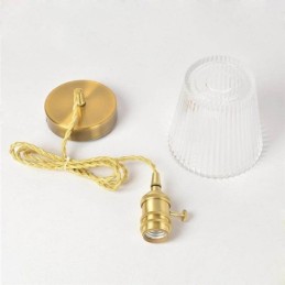 Suspension conique en verre nervuré et laiton avec interrupteur rotatif