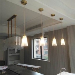Suspension carrée en verre transparent nervuré, lampe en laiton avec interrupteur rotatif