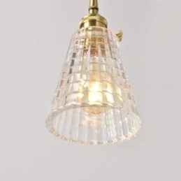 Suspension carrée en verre transparent nervuré, lampe en laiton avec interrupteur rotatif