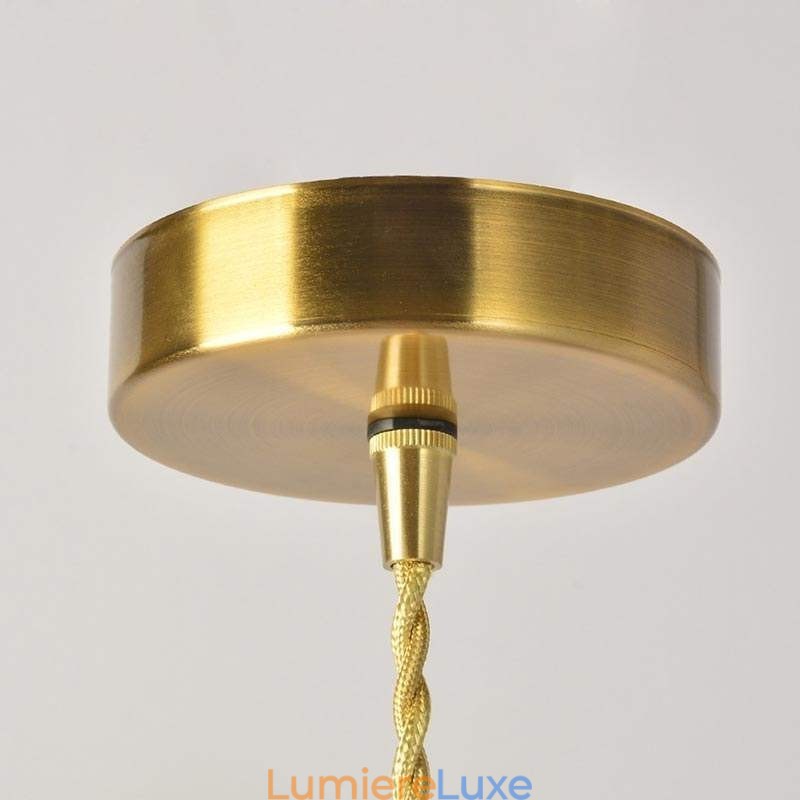 Suspension carrée en verre transparent nervuré, lampe en laiton avec interrupteur rotatif