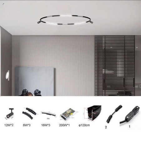 Système d'éclairage circulaire sur rail, luminaire magnétique encastré sur rail 120 cm Système d'éclairage circulaire sur rail, luminaire magnétique encastré sur rail 120 cm