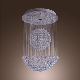 Lustre moderne contemporain en cristal chromé à montage encastré