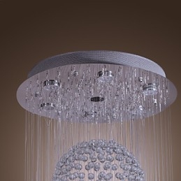 Lustre moderne contemporain en cristal chromé à montage encastré