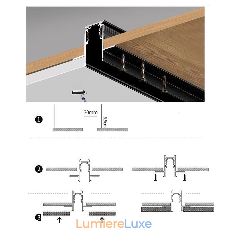 Rails d'éclairage encastrés, profilé de surface magnétique en aluminium, bande lumineuse ultra fine de 100 cm
