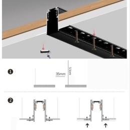 Rails d'éclairage encastrés, profilé de surface magnétique en aluminium, bande lumineuse ultra fine de 100 cm
