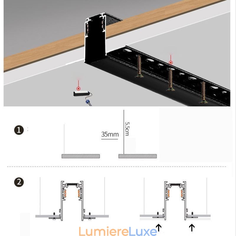 Rails d'éclairage encastrés, profilé de surface magnétique en aluminium, bande lumineuse ultra fine de 100 cm