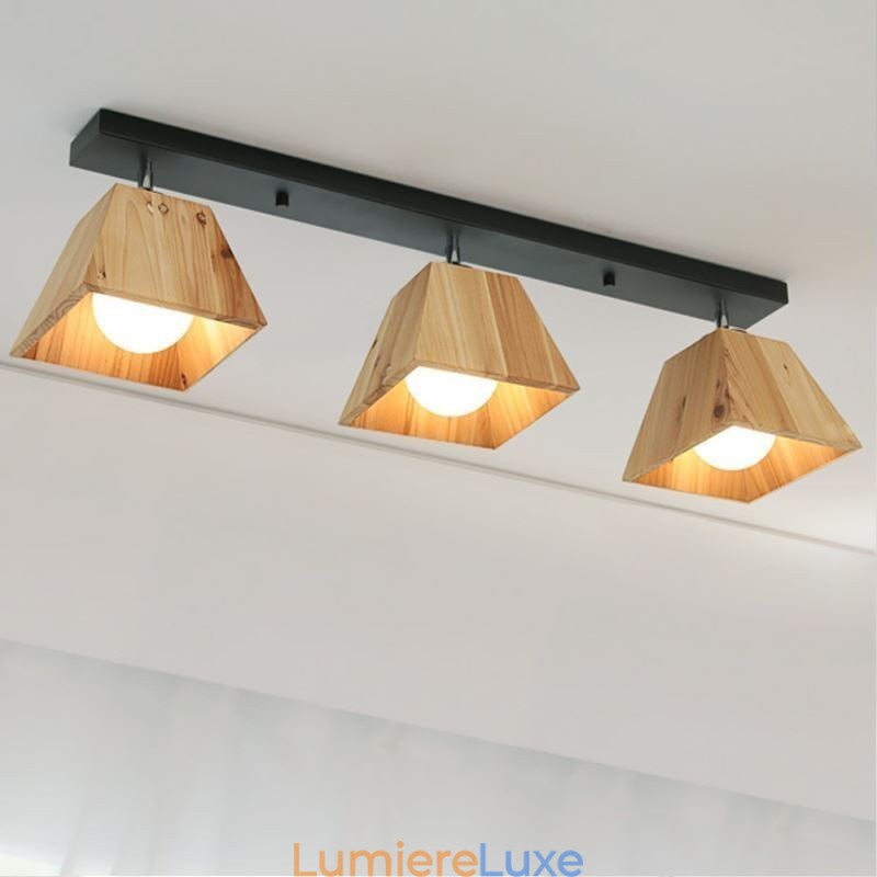 Spot de plafond rotatif à quatre prismes en bois nordique