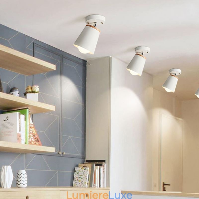 Plafonnier simple en bois et fer nordique (lumière unique)