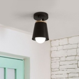 Plafonnier simple en bois et fer nordique (lumière unique)