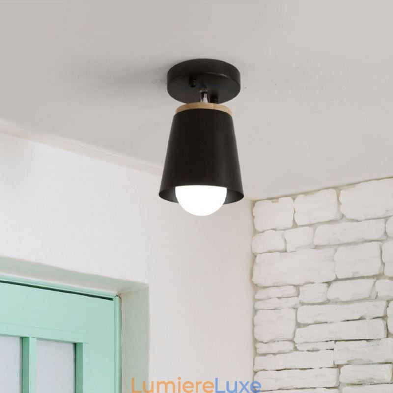 Plafonnier simple en bois et fer nordique (lumière unique)