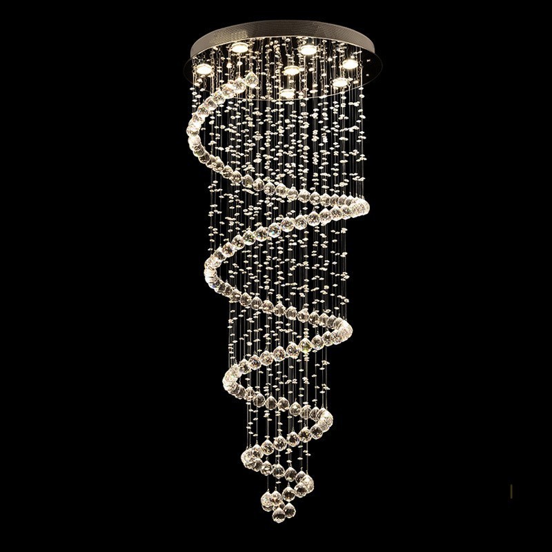 Plafonnier suspendu en cristal K9 moderne en spirale, luminaire d'intérieur pour escaliers et hauts plafonds