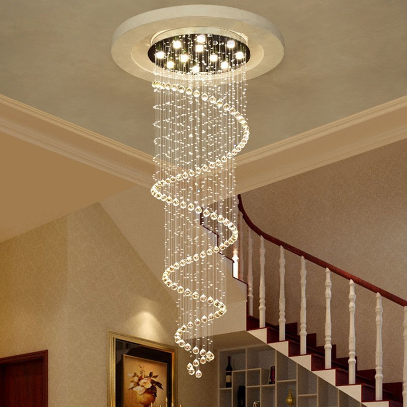 Plafonnier suspendu en cristal K9 moderne en spirale, luminaire d'intérieur pour escaliers et hauts plafonds
