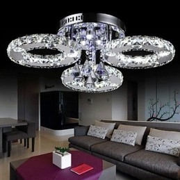 Plafonnier moderne contemporain en métal chromé et cristal