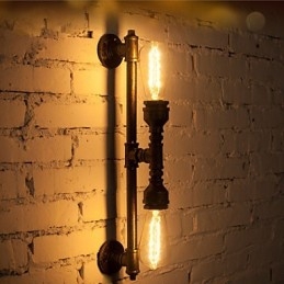 Applique murale en fer forgé style pipe à eau, style vintage, luminaire d'allée, style loft, ampoule à incandescence Edison, FJ DB2 046A0