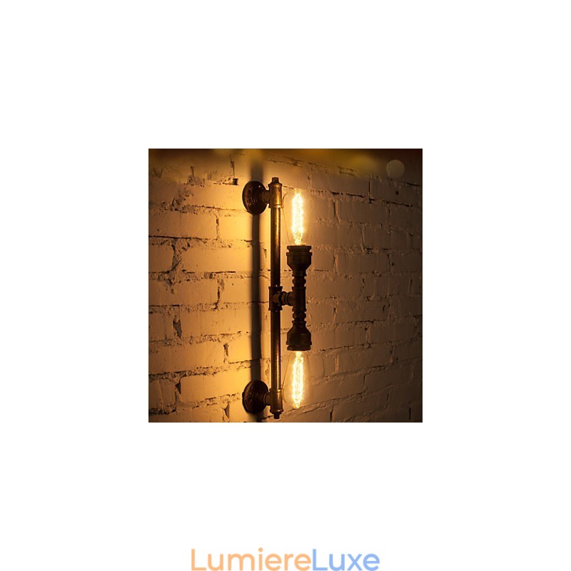 Applique murale en fer forgé style pipe à eau, style vintage, luminaire d'allée, style loft, ampoule à incandescence Edison, FJ DB2 046A0