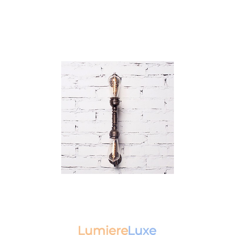 Applique murale en fer forgé style pipe à eau, style vintage, luminaire d'allée, style loft, ampoule à incandescence Edison, FJ DB2 046A0