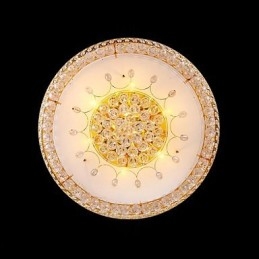 Plafonnier rond en cristal absorbant, diamètre 80 cm, contient 15 ampoules.