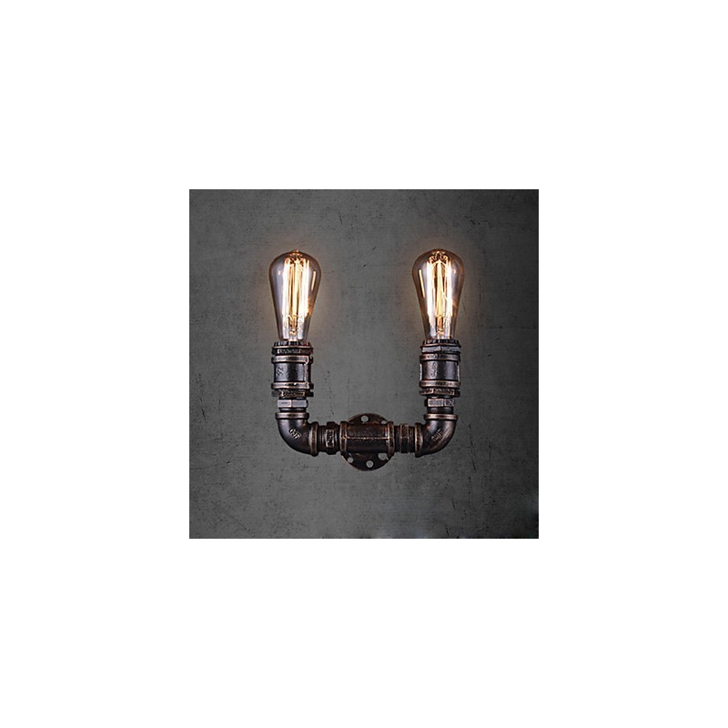 Applique murale vintage en métal à 2 lumières avec ampoule Edison