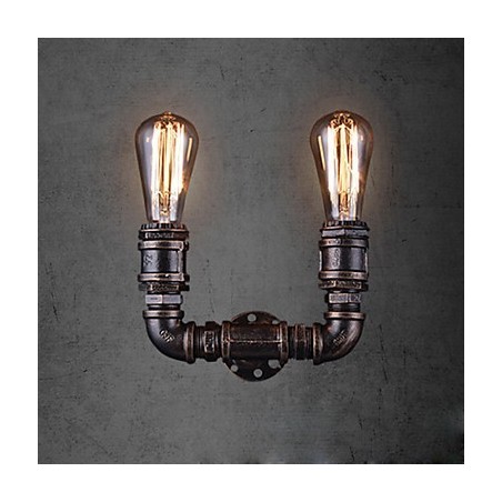 Applique murale vintage en métal à 2 lumières avec ampoule Edison Applique murale vintage en métal à 2 lumières avec ampoule Edison