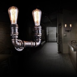 Applique murale vintage en métal à 2 lumières avec ampoule Edison