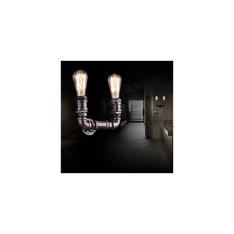 Applique murale vintage en métal à 2 lumières avec ampoule Edison