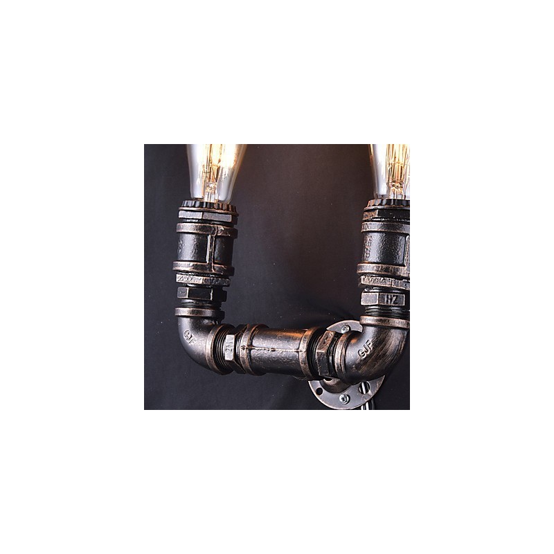 Applique murale vintage en métal à 2 lumières avec ampoule Edison