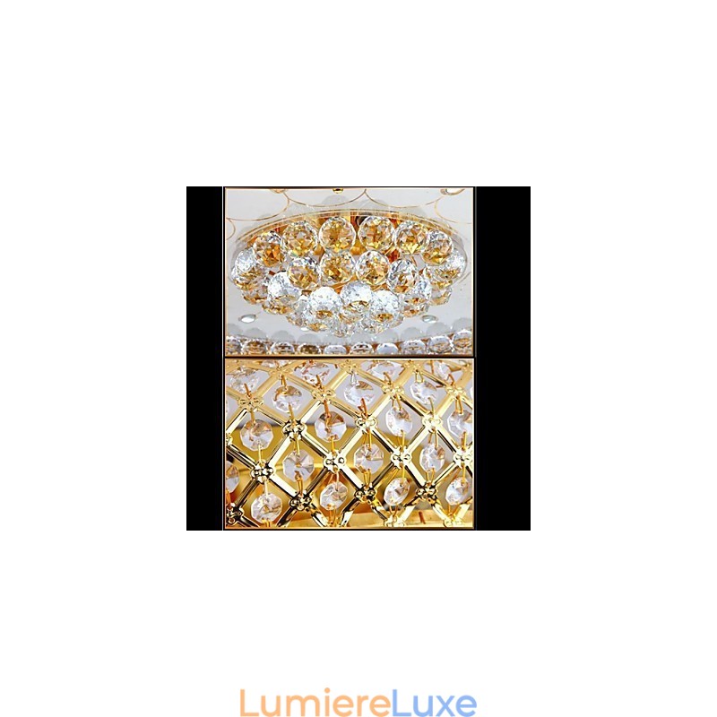 Plafonnier rond en cristal absorbant, diamètre 80 cm, contient 15 ampoules.