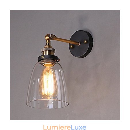 Applique murale industrielle en verre avec base en métal, style Edison, luminaire décoratif pour salle à manger, bureau, couloir Applique murale industrielle en verre avec base en métal, style Edison, luminaire décoratif pour salle à manger, bureau, couloir
