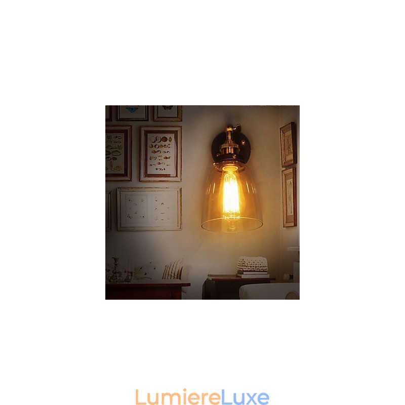 Applique murale industrielle en verre avec base en métal, style Edison, luminaire décoratif pour salle à manger, bureau, couloir