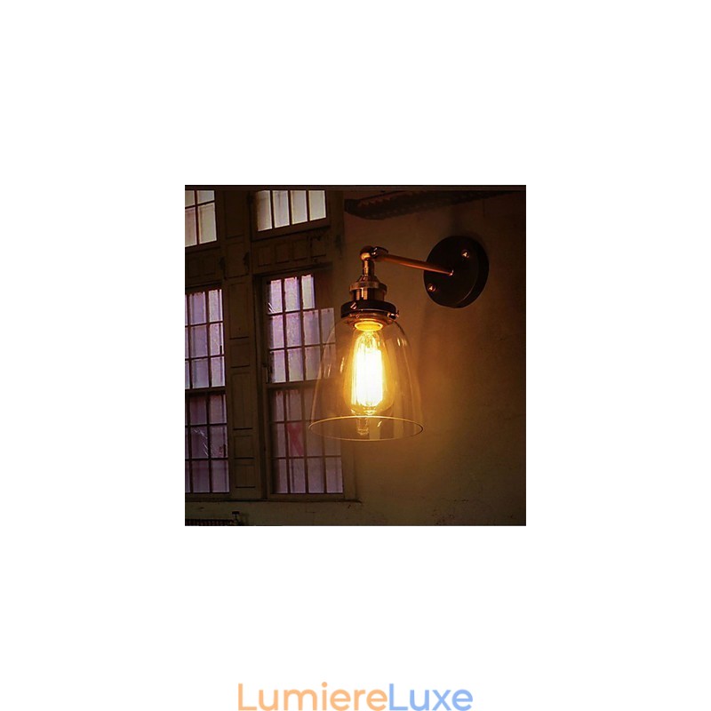 Applique murale industrielle en verre avec base en métal, style Edison, luminaire décoratif pour salle à manger, bureau, couloir