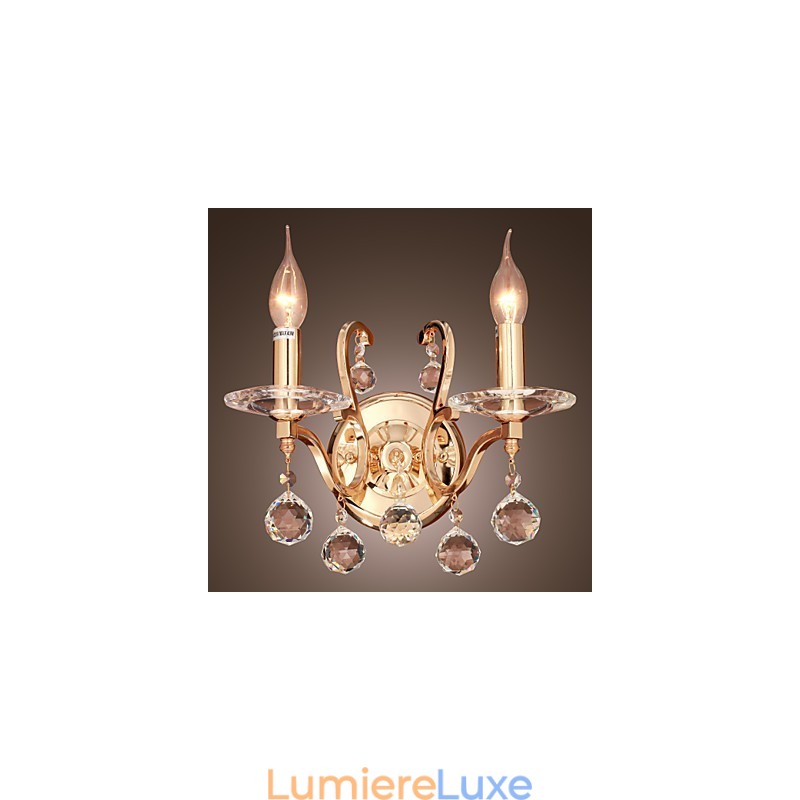 Applique murale en cristal doré à 2 lumières