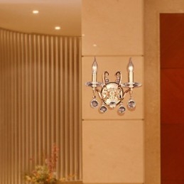 Applique murale en cristal doré à 2 lumières