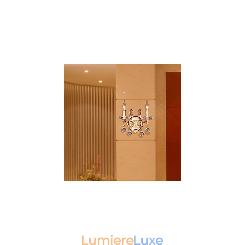 Applique murale en cristal doré à 2 lumières