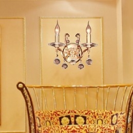Applique murale en cristal doré à 2 lumières