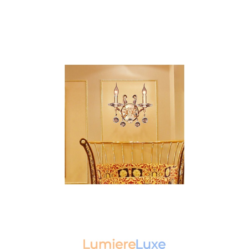 Applique murale en cristal doré à 2 lumières