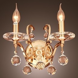 Applique murale en cristal doré à 2 lumières