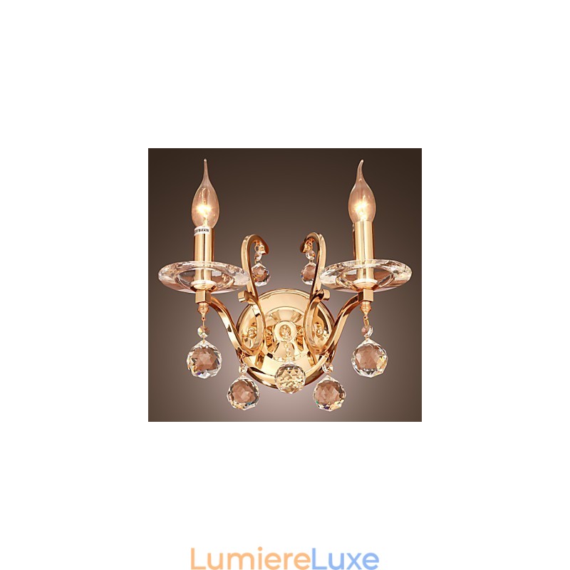 Applique murale en cristal doré à 2 lumières
