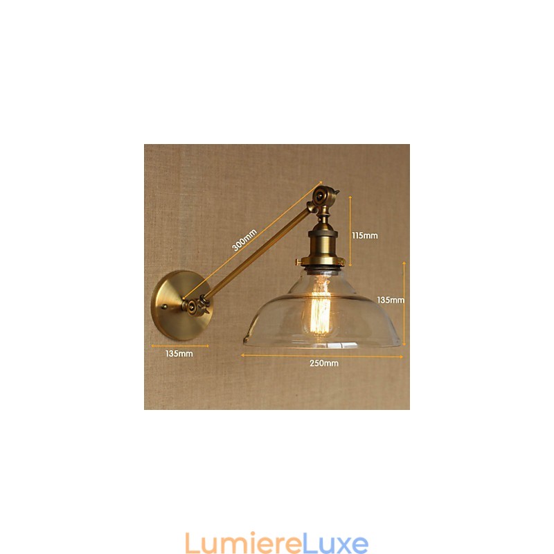 Applique murale rétro créative en verre et laiton, style campagnard américain, idéal pour une chambre à coucher ou un hall