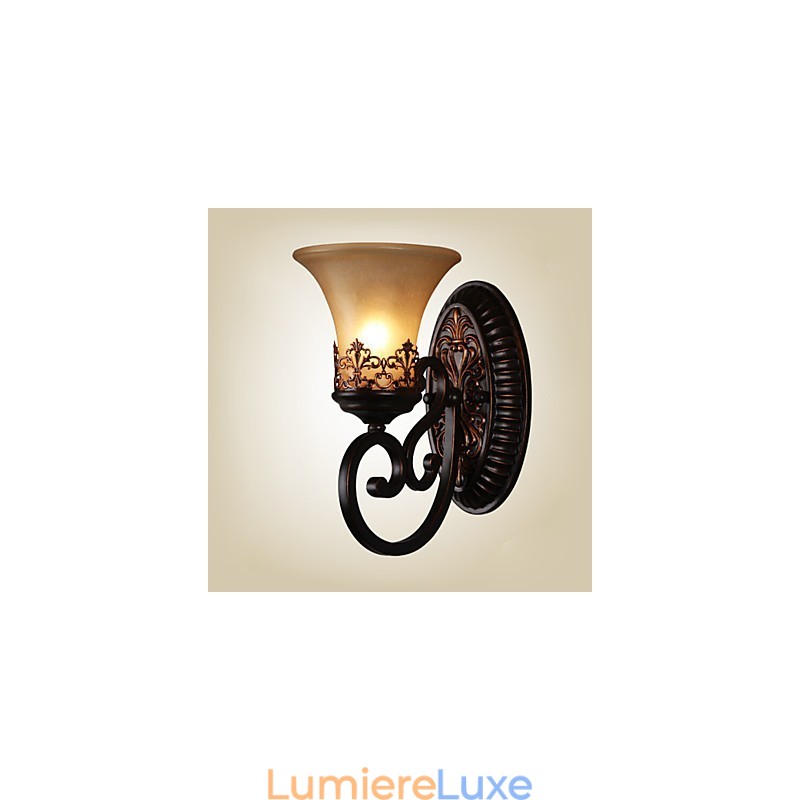 Appliques murales vintage à 1 lumière avec abat-jour en verre et résine, idéales pour une chambre, un salon ou un couloir