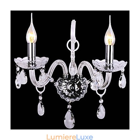 Appliques murales modernes en cristal avec 2 lumières en forme de bougie Appliques murales modernes en cristal avec 2 lumières en forme de bougie